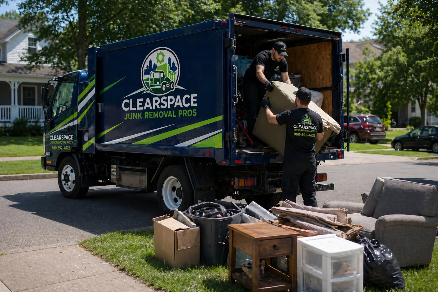 Moving and pre-sale cleanup service image showing backyard items staged for removal before a move or listing